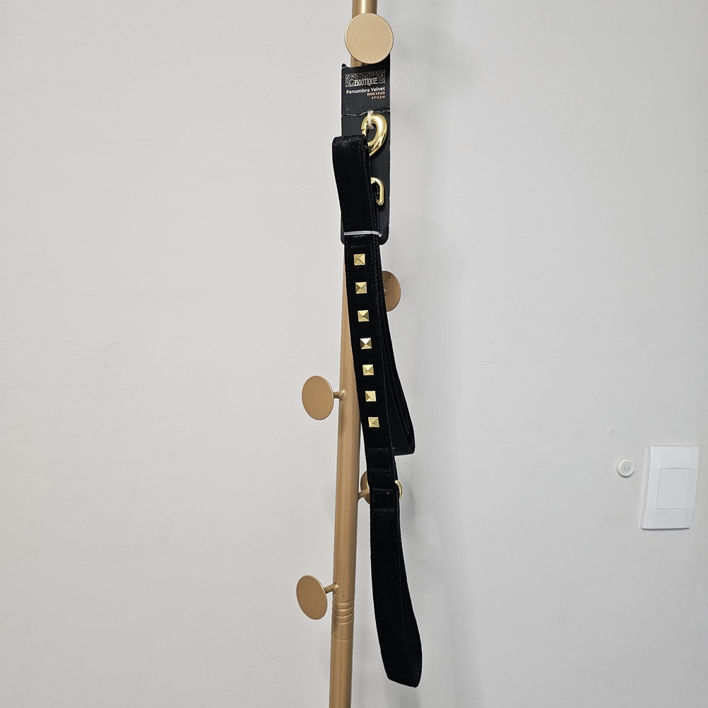 Bootique Black Velvet Dog 6 Foot Lead with Gold Stud Hardware
